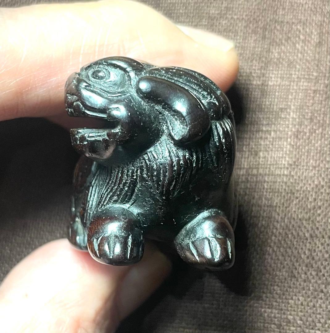 根付 獅子 木製 無銘