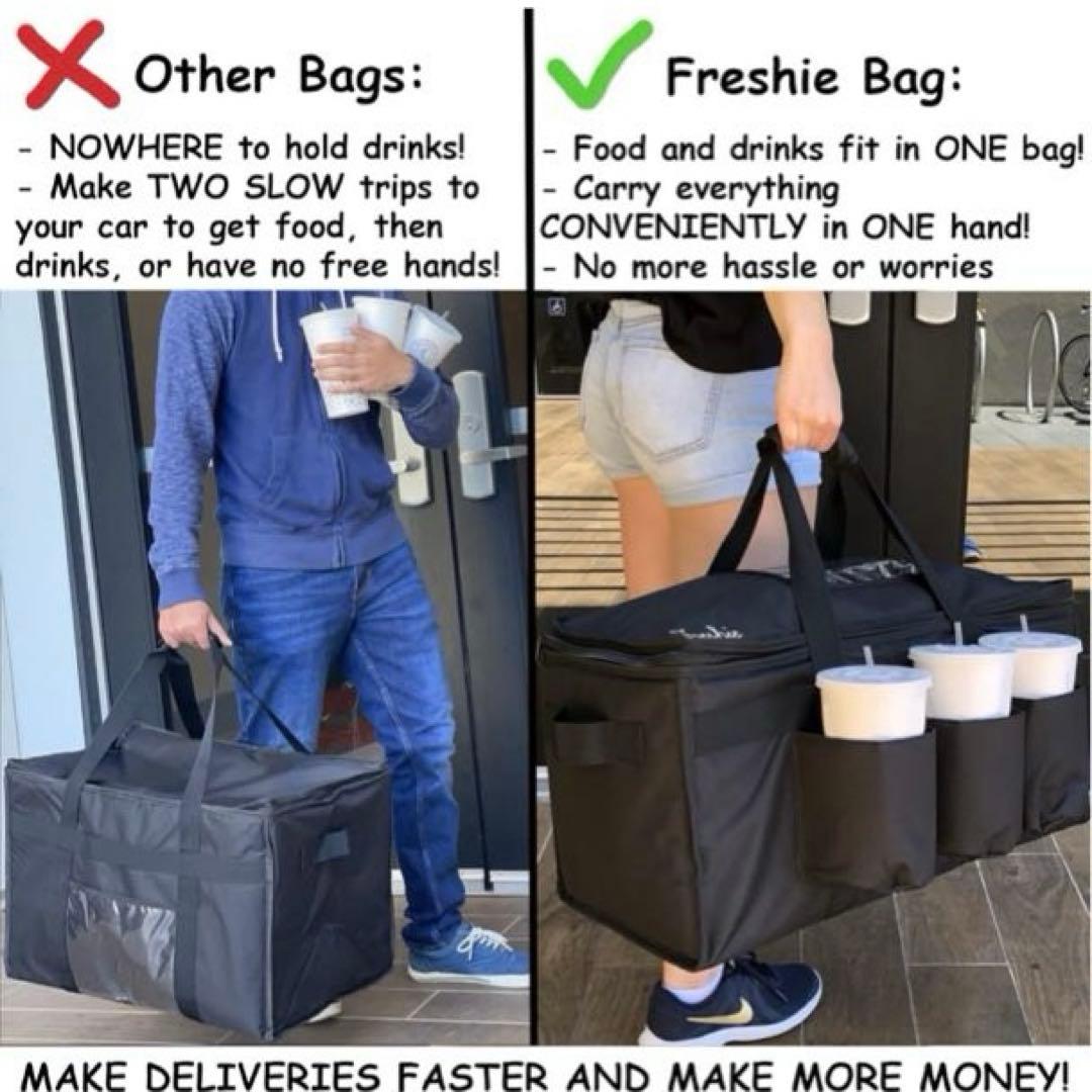 断熱フードデリバリーバッグ カップホルダー/ドリンクキャリア付き