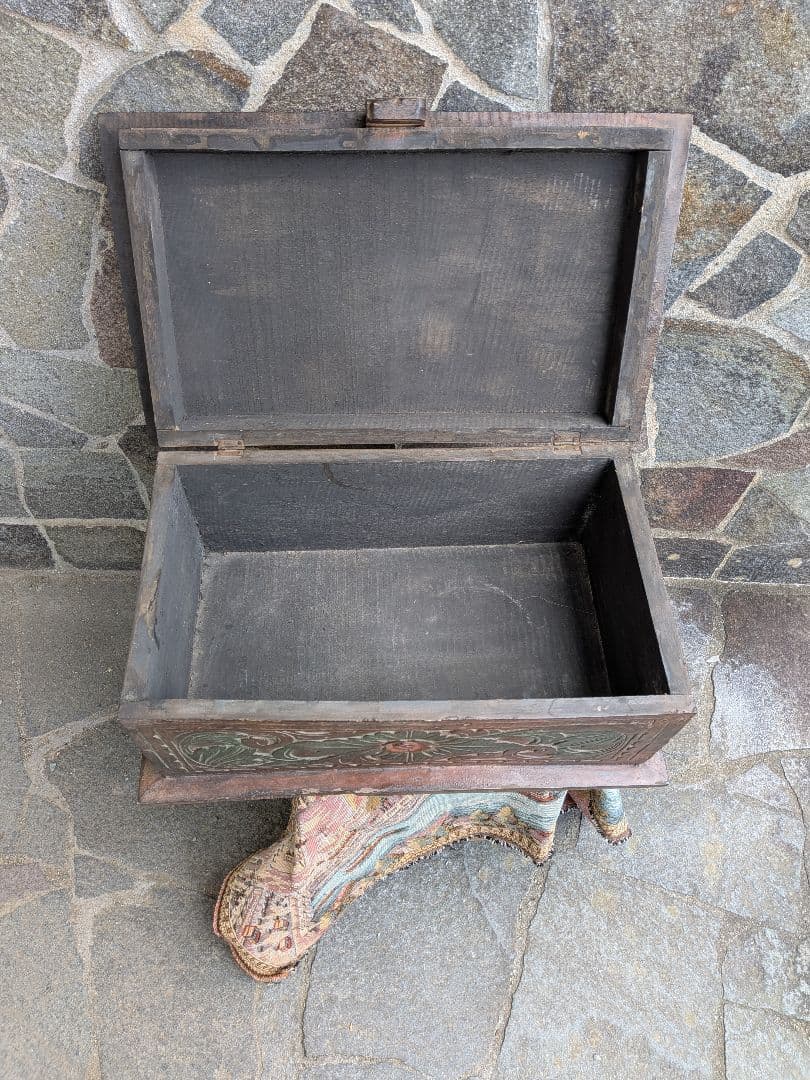アンティーク 木彫り木製ボックス