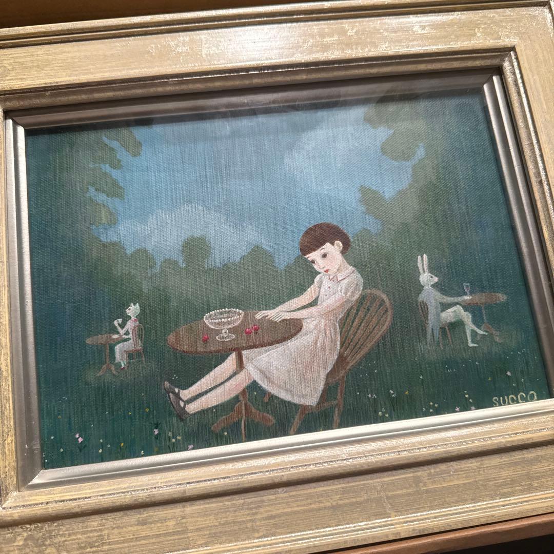 他の方発送×【森のcafe 】肉筆油彩画　作者不詳