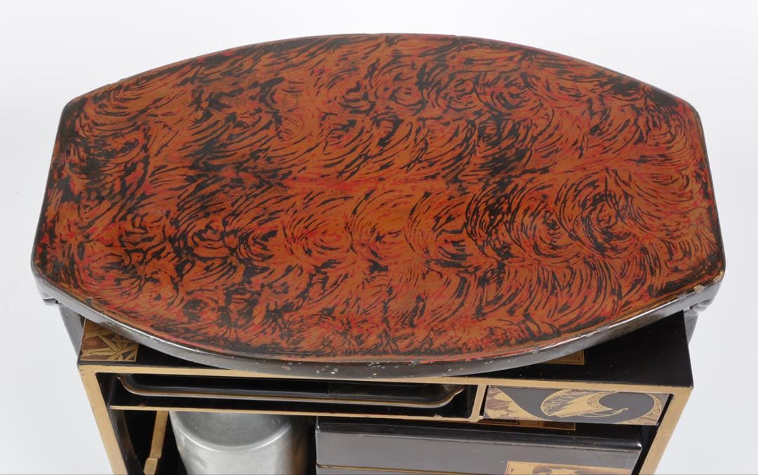 漆塗金蒔絵 野弁当 野点 花見重 重箱 錫製徳利 台付 骨董 古美術漆器 漆