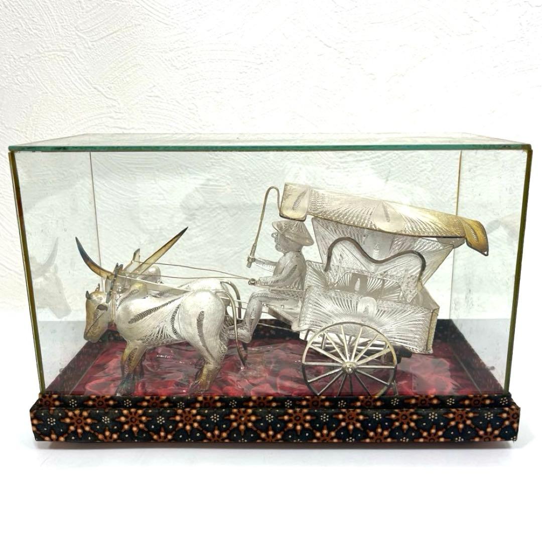 【希少】ヴィンテージ工芸品< 牛車と牛　銀線細工>シルバー925