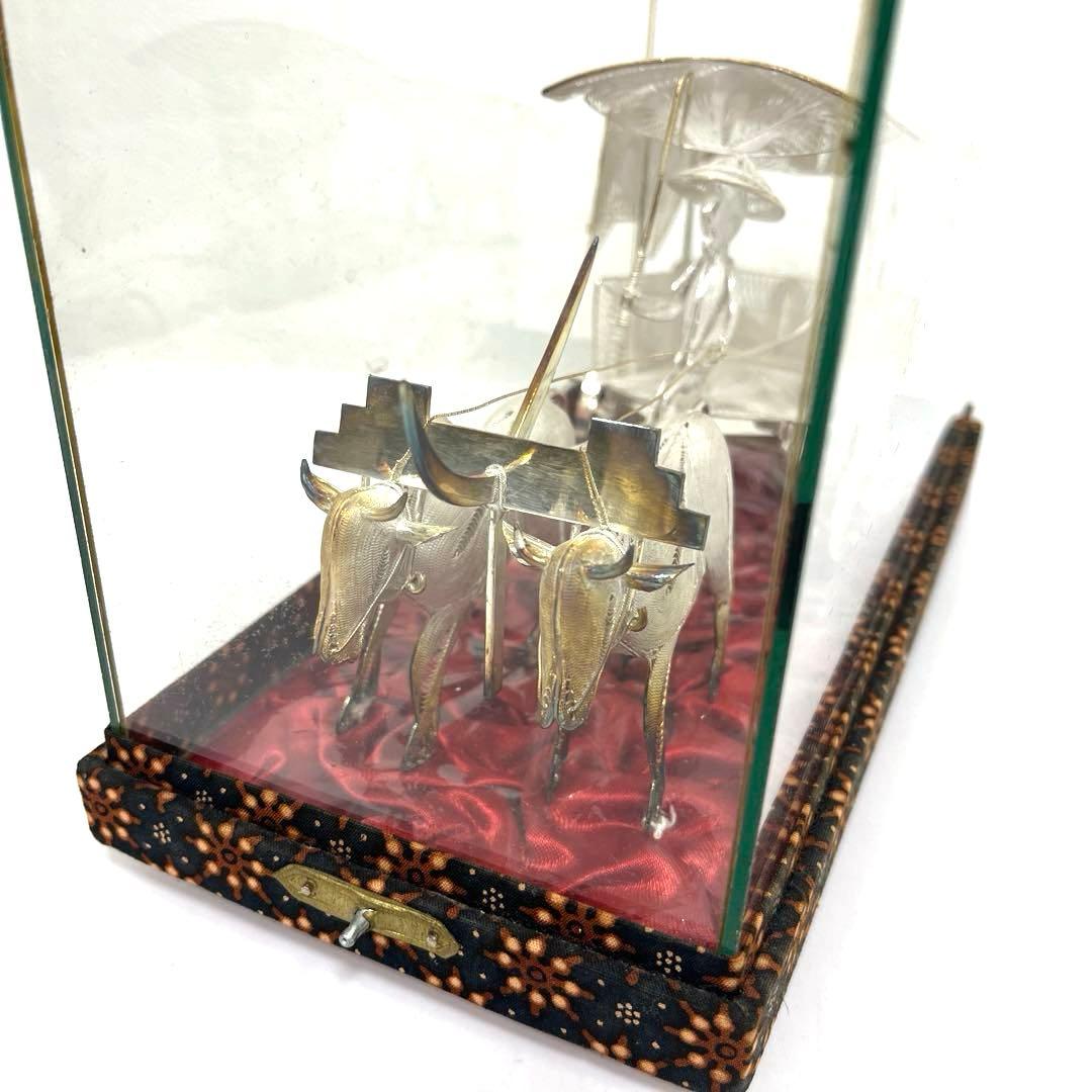 【希少】ヴィンテージ工芸品< 牛車と牛　銀線細工>シルバー925