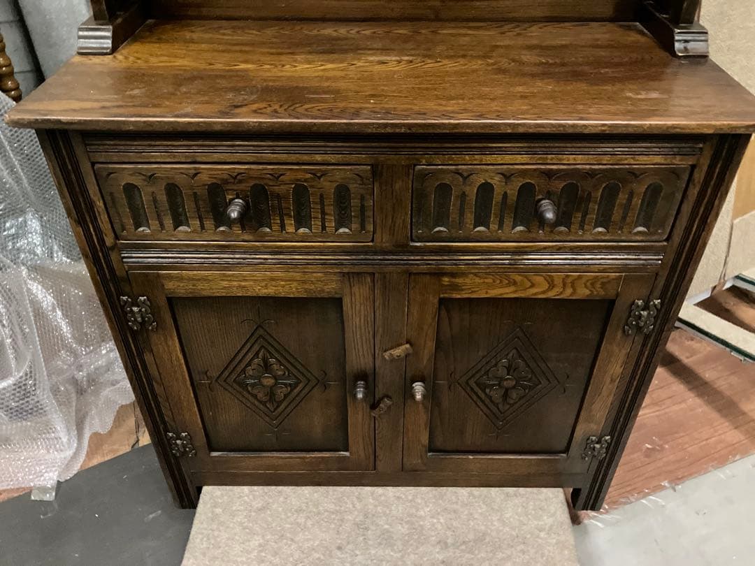 ◉西洋風アンティーク調ドーム型木製ハッチバック式三段収納棚コンディション良実用品