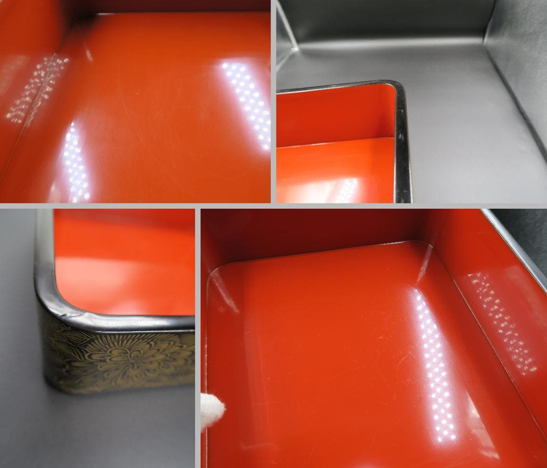 【輪島塗】極上総菊詰沈金 五段重箱 内朱塗 隅丸 蓋横菊彫 天然木 共箱