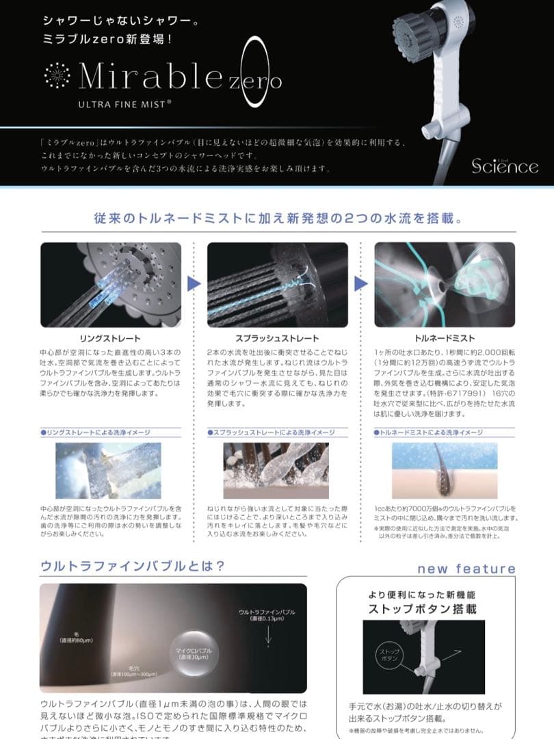 Mirable zero ホワイト シャワーヘッド