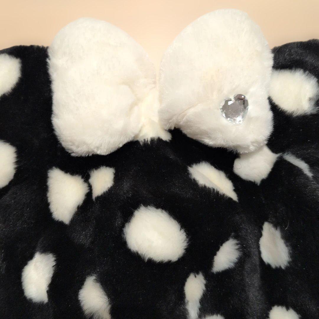 ディズニー　レア　ミニー　ファンキャップ　防寒　リボン　水玉　ドット　黒　白