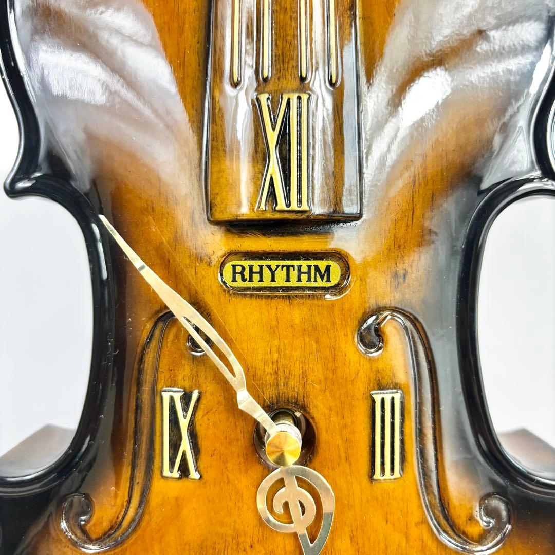 『極美品』　RHYTHM バイオリン型　時計　オルゴール　スタンド付き