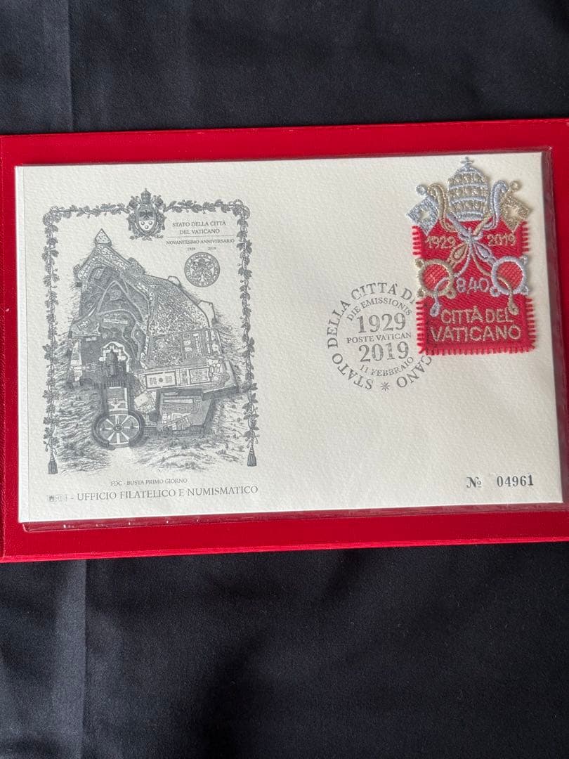 バチカン市国　建国９０年　刺繍　切手　ホルダー（２０１９）ラテラン条約