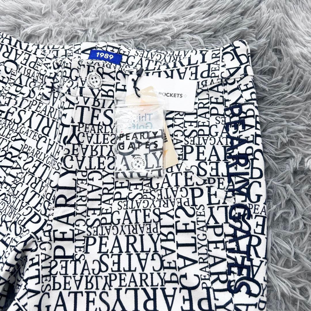 新品　パーリーゲイツ　パンツ　ストレッチ　秋冬　総柄　ホワイト　サイズ0