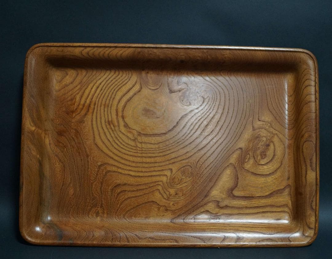 木製 欅製 翠玉作 盆 刳り貫き煎茶盆 美しい木目 長方盆 煎茶道具