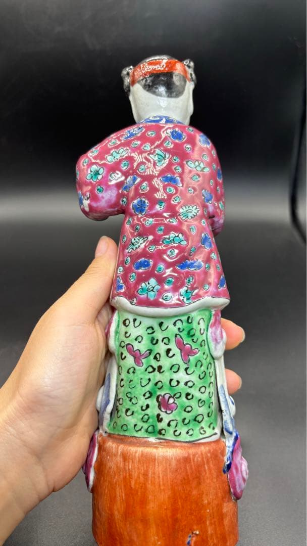 中国美術 古玩 色絵陶人形 陶器人形 高さ約25cm 置物 オブジェ 古董品