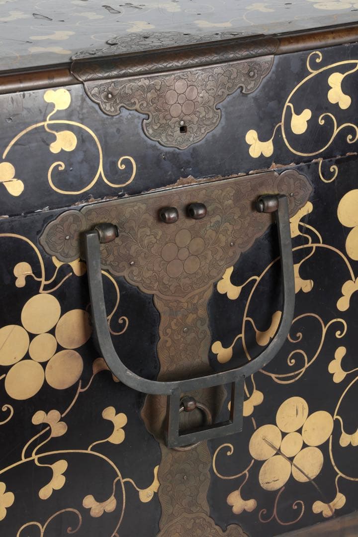 【江戸期】星梅鉢家紋 総面蒔絵 大名挟箱 金具付 時代箪笥 雛道具 古美術 骨董