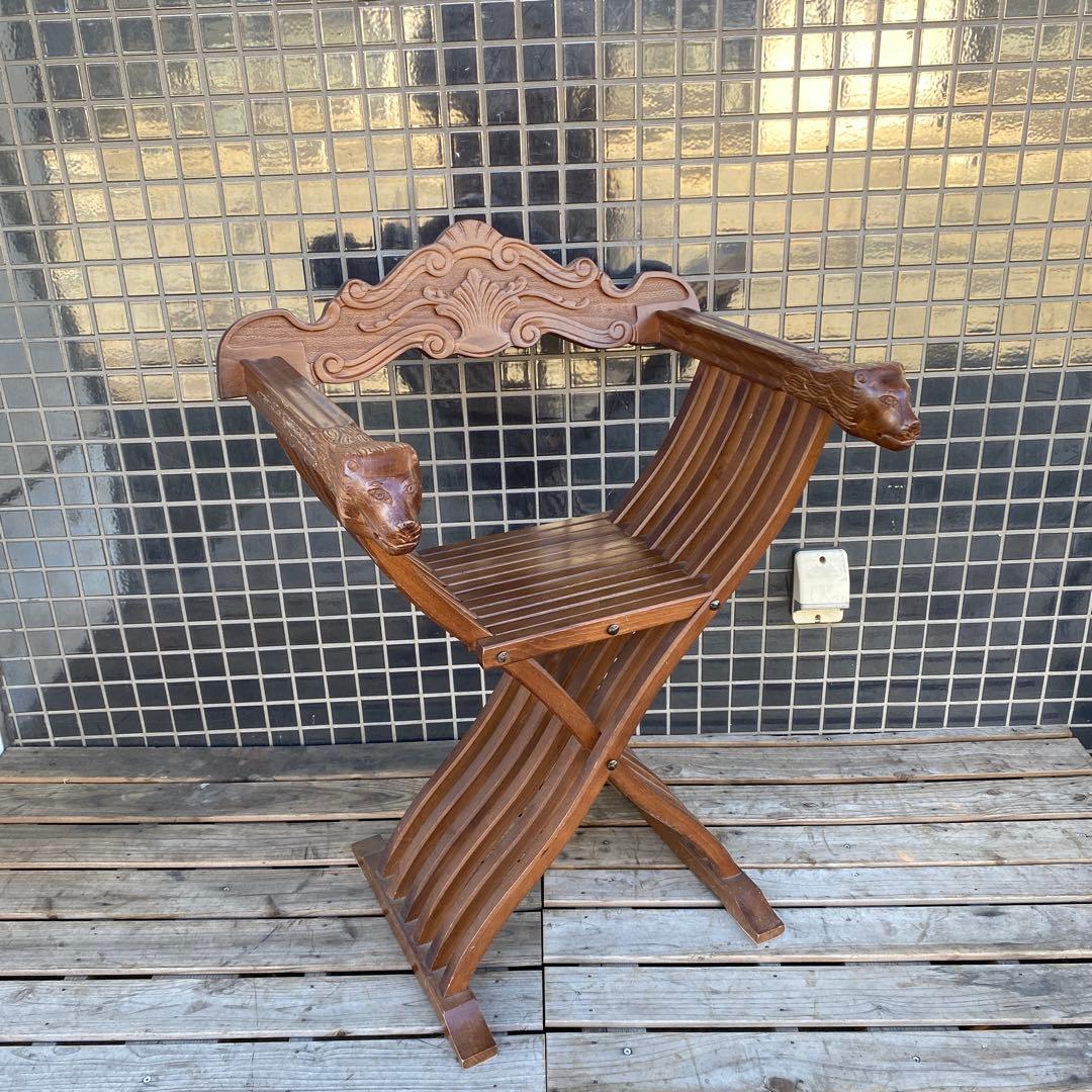 B.イタリア サボナローラチェア ヴィンテージ 折りたたみ 木彫り 家具