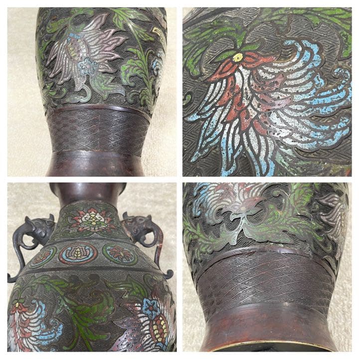 中国古美術　明時代七宝焼壺　古銅製4.4キロ