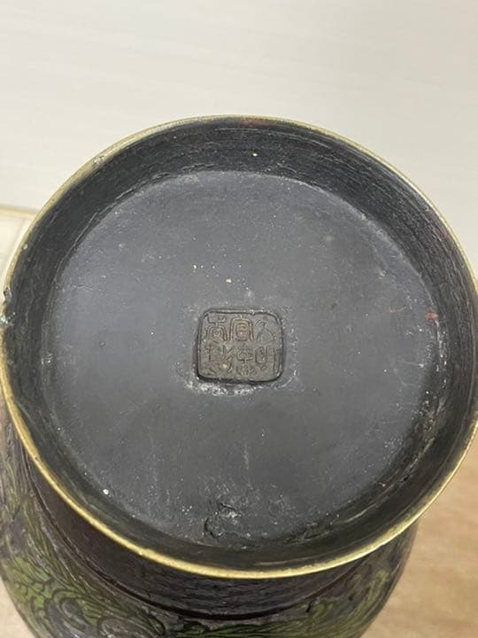 中国古美術　明時代七宝焼壺　古銅製4.4キロ