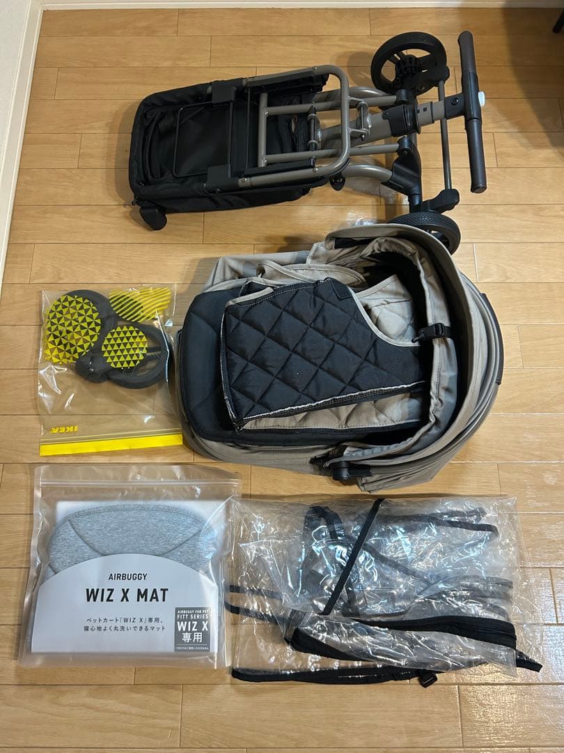 【3点セット】AIRBUGGY WIZ X ペットカート、レインカバー、マット