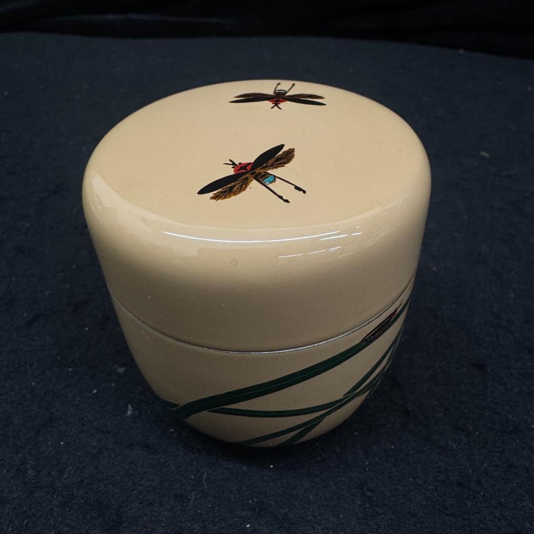 茶道具　中棗 白漆塗り早苗蛍 白中棗 螺鈿