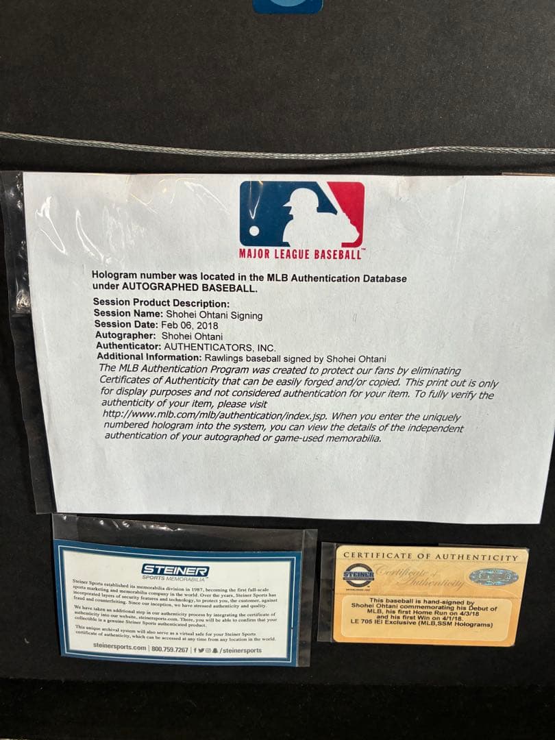 2018年MLBデビュー　大谷翔平　額縁付き直筆サインボール