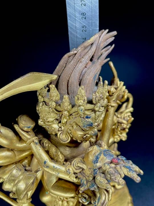 仏像 鎏金マハ一カ一ラネパール造像 密教 大逸品 高さ25.3cm 3.6kg