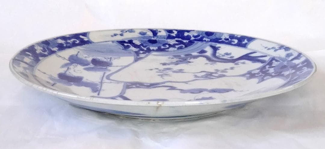 陶器 大皿 染付 柄三面 Aa-337