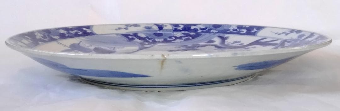 陶器 大皿 染付 柄三面 Aa-337