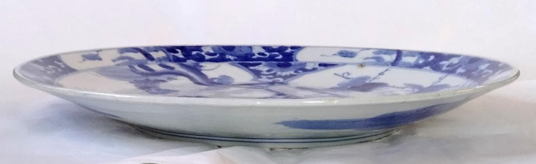 陶器 大皿 染付 柄三面 Aa-337