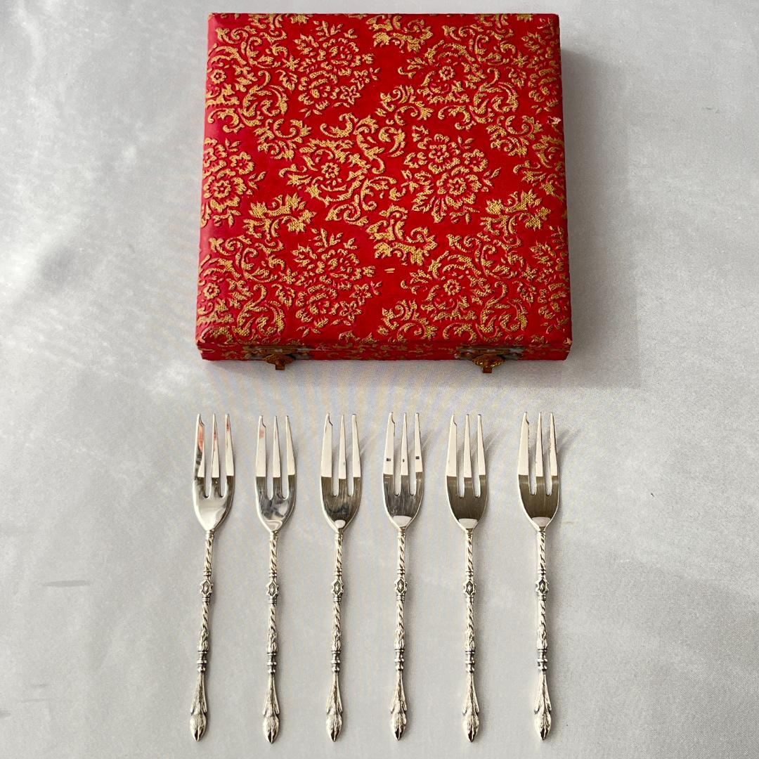 【ドイツ】 ケーキフォーク 6本 【シルバープレート】金彩風ケース