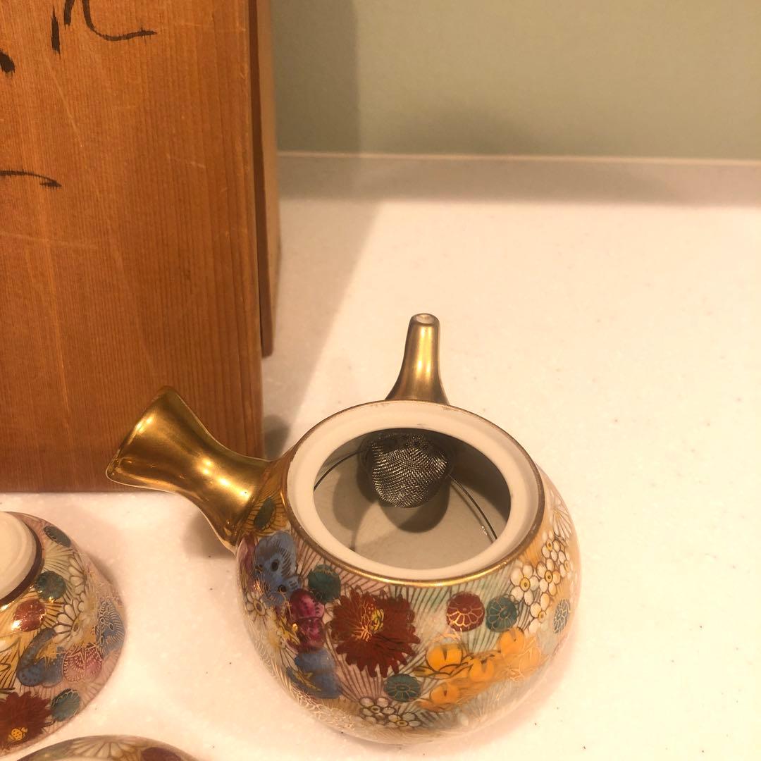 ⭐︎九谷焼　章山　茶器　7点セット　色絵　金彩　花詰　急須　湯呑　茶道具　煎茶道具