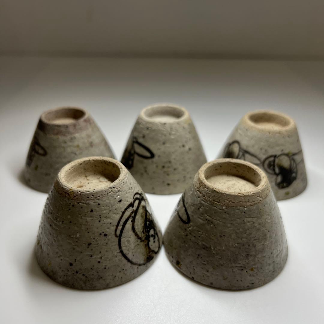 江戸初期　乾山手　鉄釉蕎麦猪口5客　口径約6.5㎝　東Y7-0806⭐︎2Fタサチ