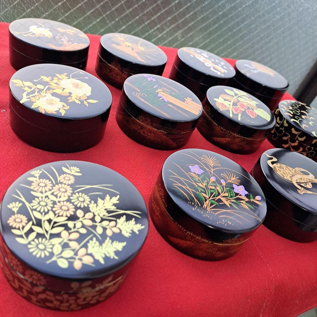 【雪月花の香合セット】合成漆器　切立/ワンタッチ式　蒔絵　未使用品