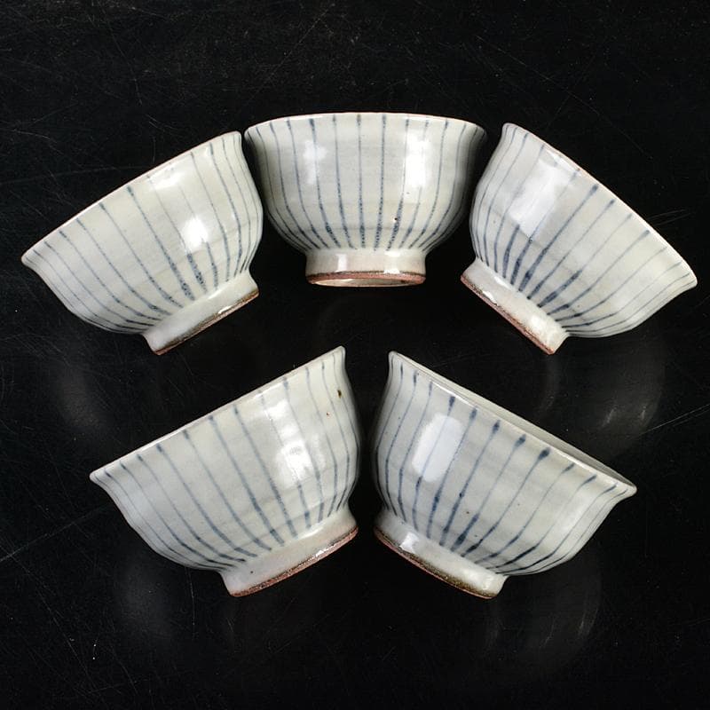 煎茶道具　加藤賢司 新晶窯　染付　呉須絵　煎茶碗　五客　共布共箱　M　R5964