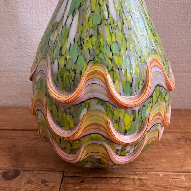 希少 カメイガラス レトロ 波状 ガラス 花瓶 ヴィンテージ ミッドセンチュリー
