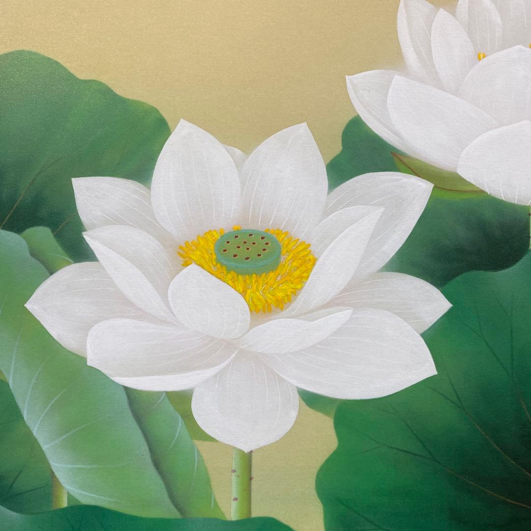 美品 掛け軸 藤田遥穂作 聖蓮華図 共箱 太巻き付 二重箱