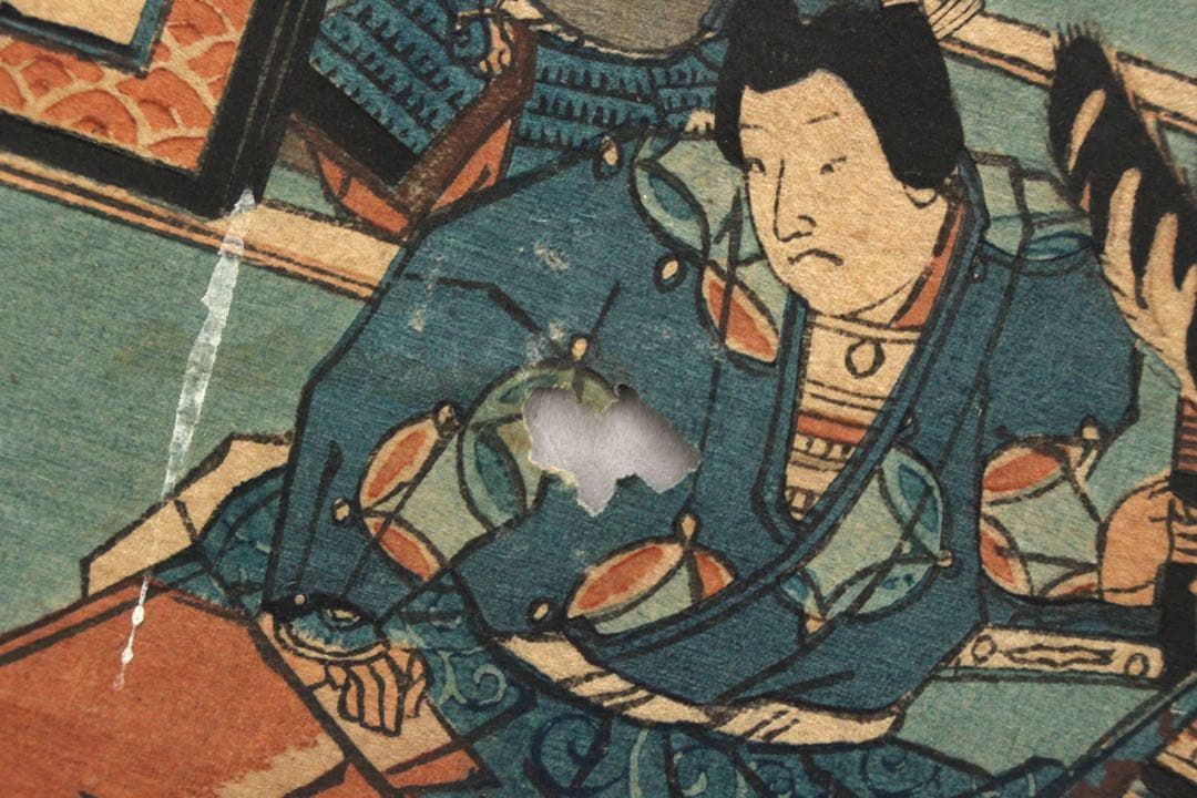 No5384 木版画　4点　「伊賀越道中双六」　「假名手本忠臣蔵 壹」〉送料無料