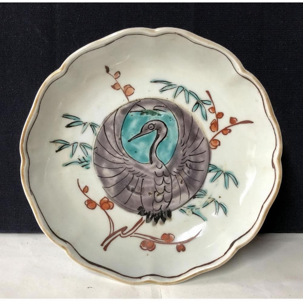 e1493 古伊万里 色絵 小皿 5枚 鶴 銘々皿 径13cm