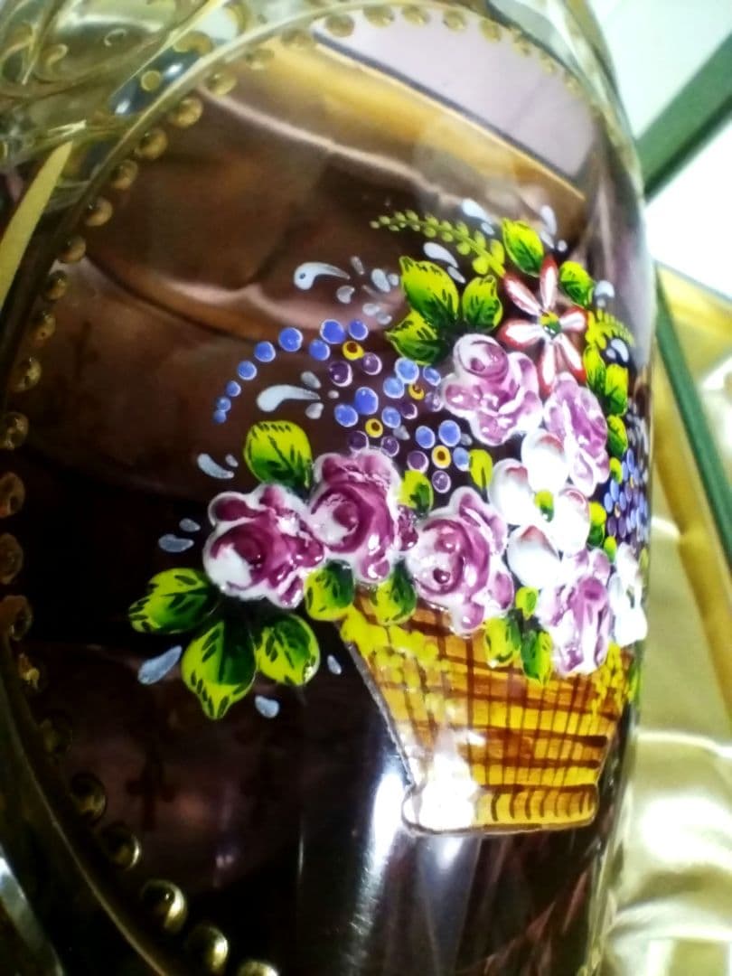 未使用　ドイツ製　ゴブレット　ペア　ハンドエナメル　ルビーレッド 　クリスタル