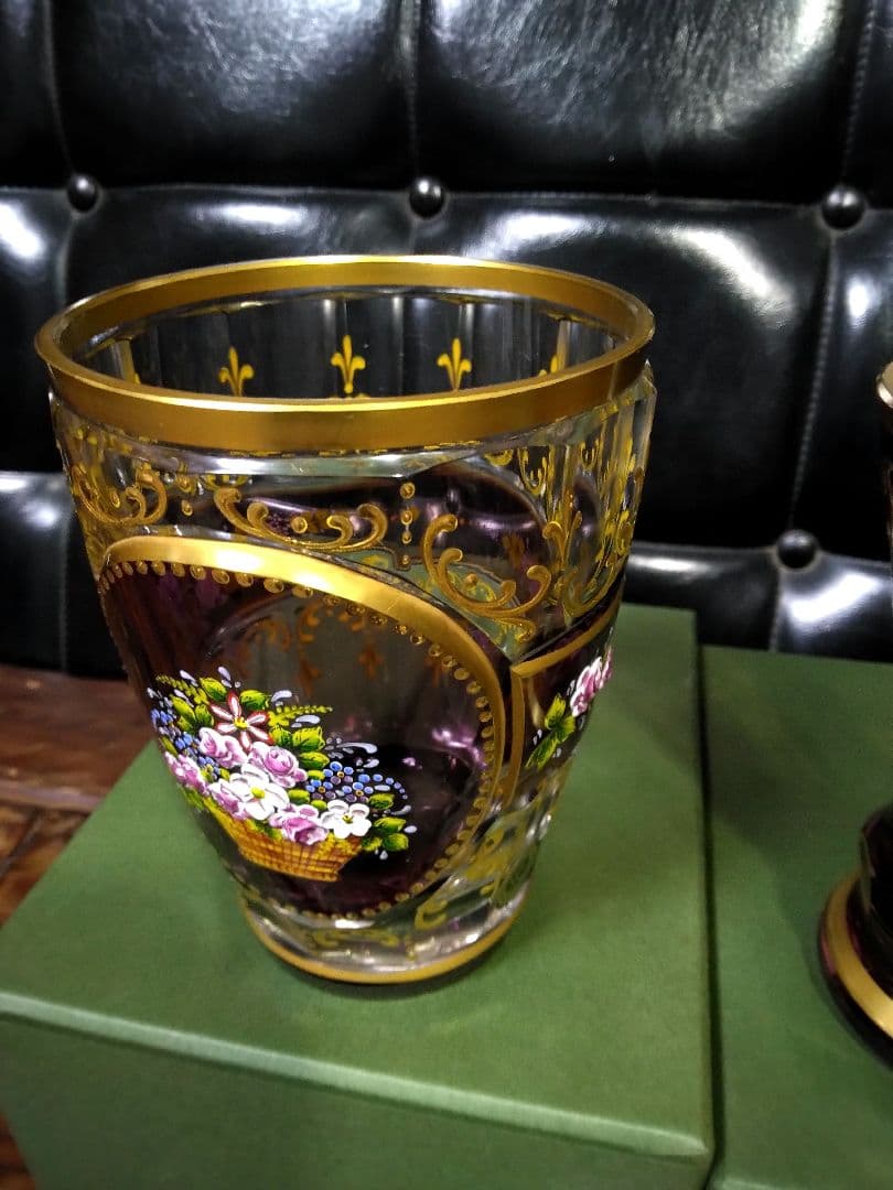 未使用　ドイツ製　ゴブレット　ペア　ハンドエナメル　ルビーレッド 　クリスタル