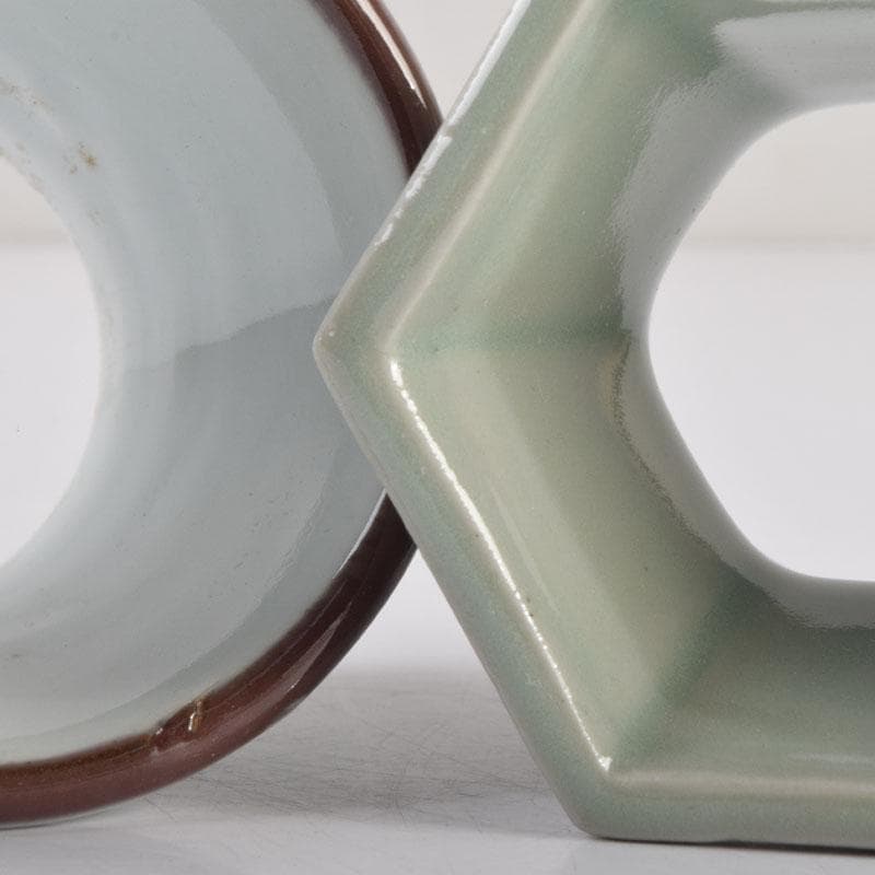 韓国美術　慶安窯　青磁白磁　鶴文　蓋置　一双　共箱　V　8649