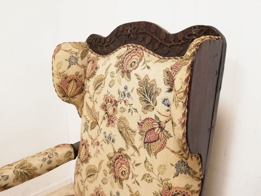 アンティーク ゴブラン織 ウイングバックアームチェア フランス 生地張り替え済
