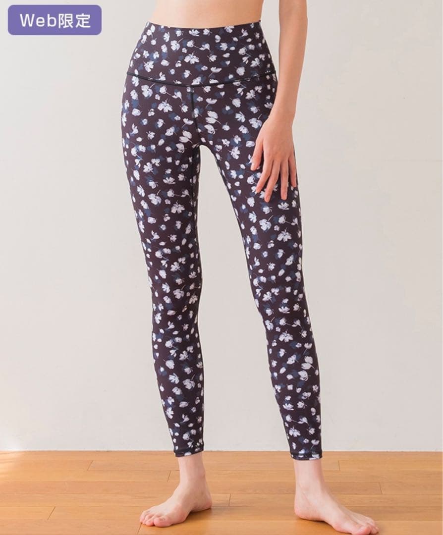 フラワープリントレギンス　ピュアブラック　Lサイズ
