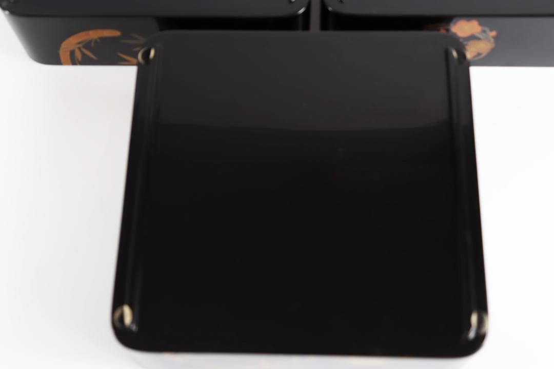 輪島塗 三段重 重箱 花紋 金彩 共箱