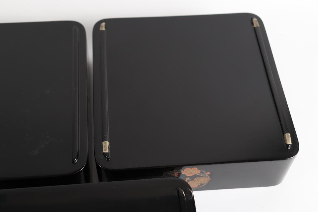 輪島塗 三段重 重箱 花紋 金彩 共箱