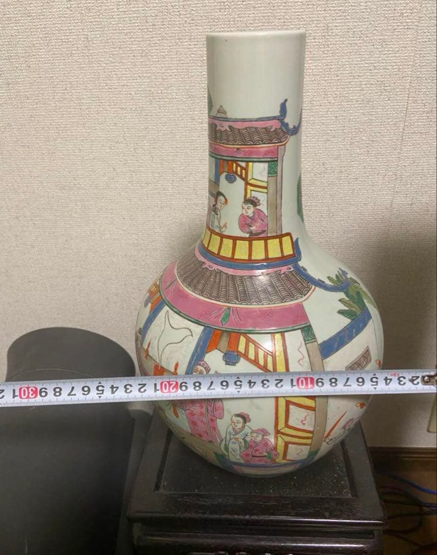 中国古美術　清末民国時代　粉彩天球瓶　40cm 刀馬人物