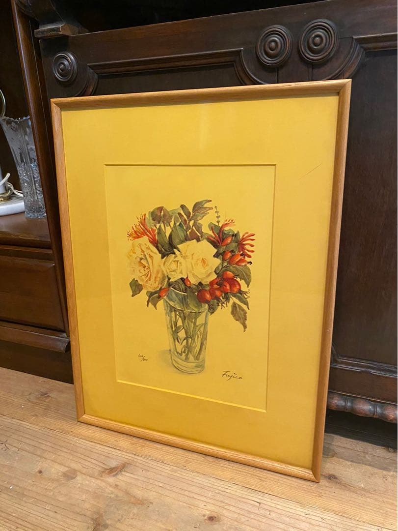 橋本不二子 リトグラフ ブーケ 薔薇 額縁 インテリアp