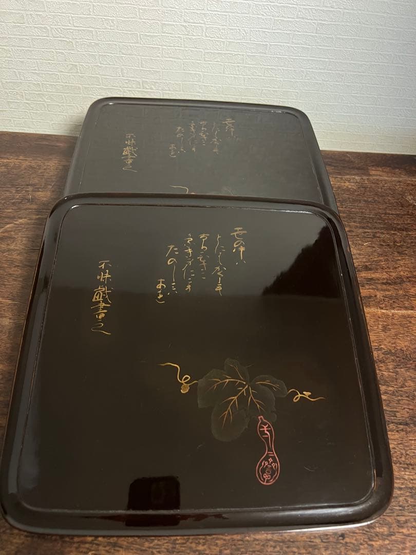 黑漆盆5枚セット 木箱付き　漆器　茶道具　古美術　骨董　工芸品