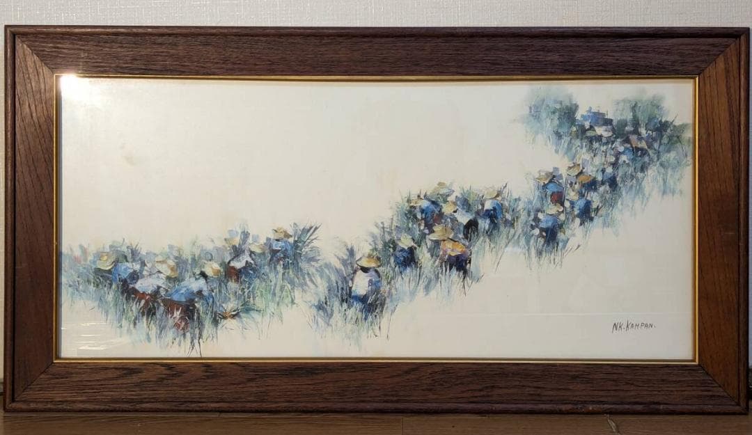 【真作】絵画　油彩　農村の人々を描く群像画　収穫のリズム　働く光景　Y115