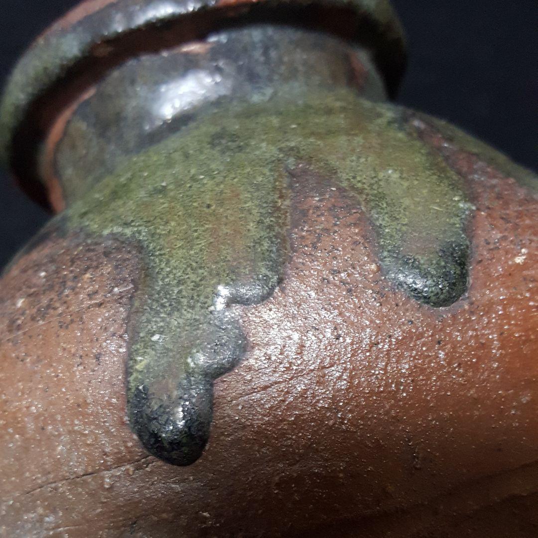 【古常滑】三筋壺　降物　趣ある窯くっつき　古物　お経の入れ物　三本の筋が特徴！！