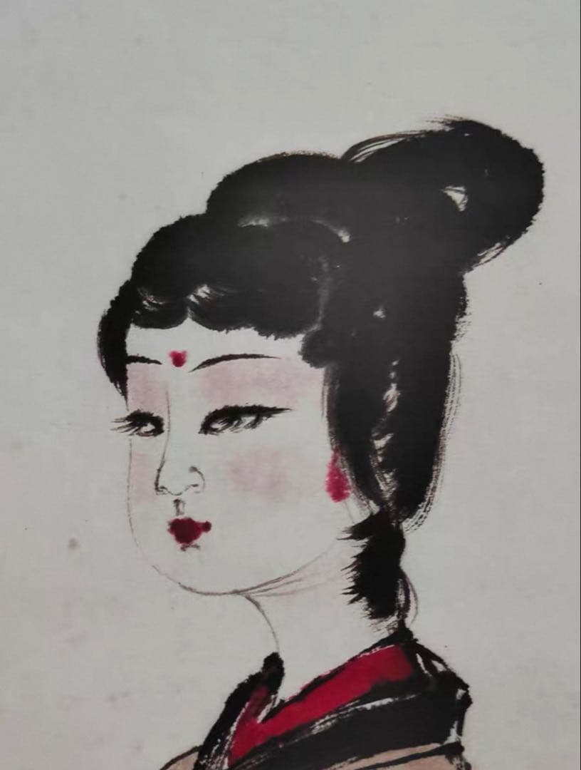 【掛軸 傅抱石風】美人図 中堂掛軸 逸品 168×70 装飾 アート インテリア