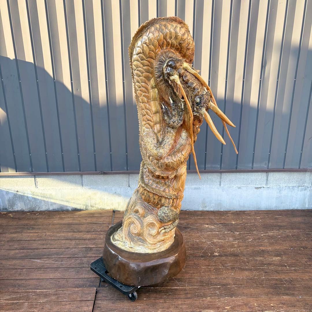 大迫力！木彫り 昇り龍 ドラゴン 一刀彫 置物 大型彫刻 和風 美術品ビンテージ